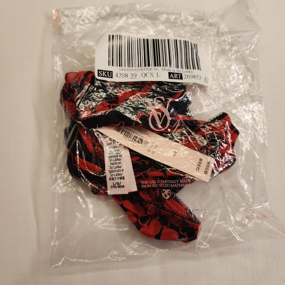 VS Very Sexy BLACK/RED HEARTS Smooth Micro High-Leg Thong Panty